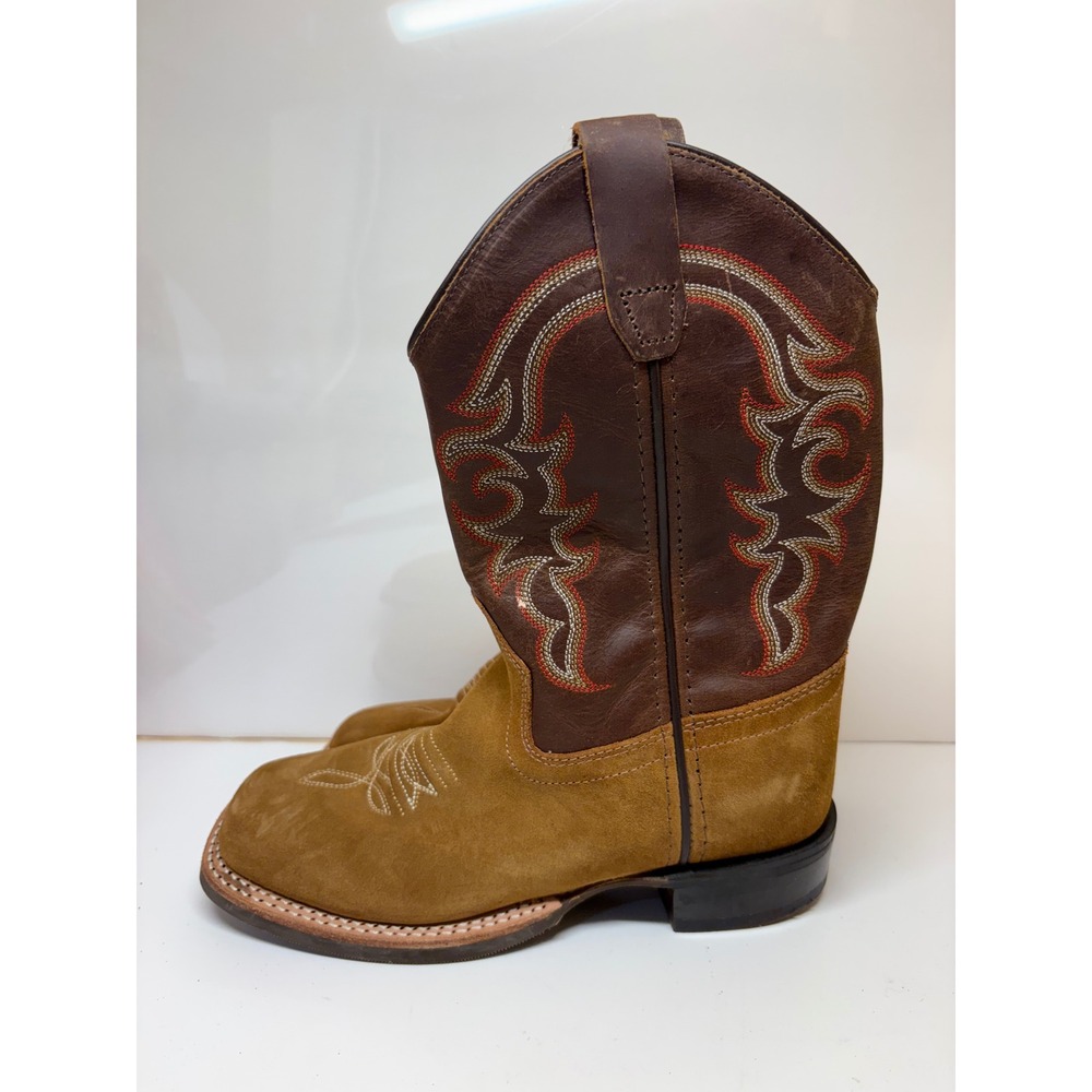 Old West Kids Brown Suede Leather Cowboy Boots BSC1987 Size 2.0-D